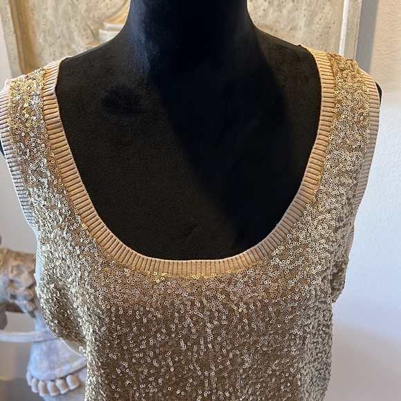 Calvin Klein sleeveless top‎ gold sequin sweater back Sz L - Picture 2 of 7